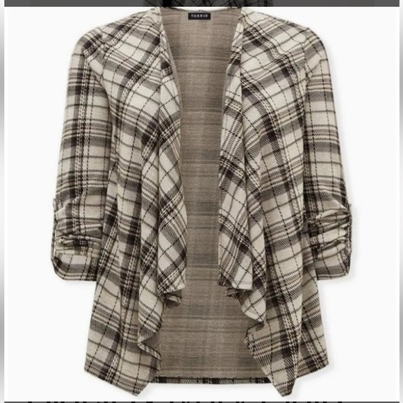 Torrid | Plaid Double Knit Drape Front Cardigan / Jacket - Picture 4 of 12